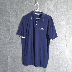 KJUS Stan 2.0 Golf Polo Shirt Mens Large Navy Blue Sport Fit UPF 50 Valley Logo